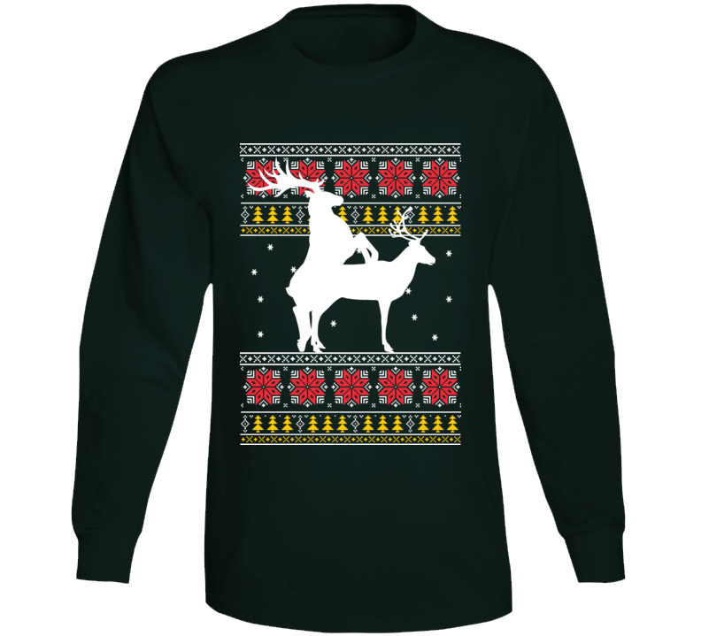 Ugly Christmas Sweater Reindeer Mating Funny Parody Long Sleeve