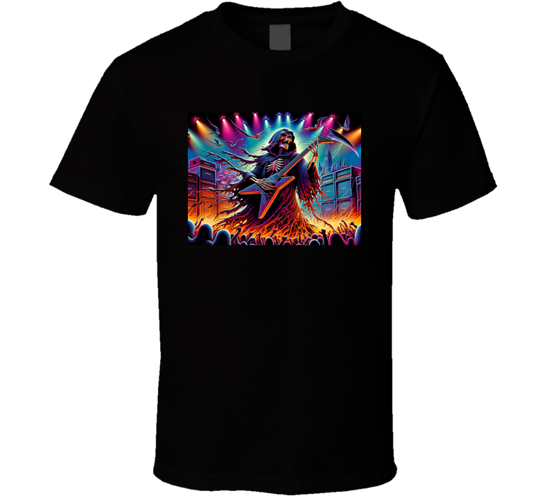 Grim Reaper Guitarist Band Heavy Metal Rock Guitar T Shirt