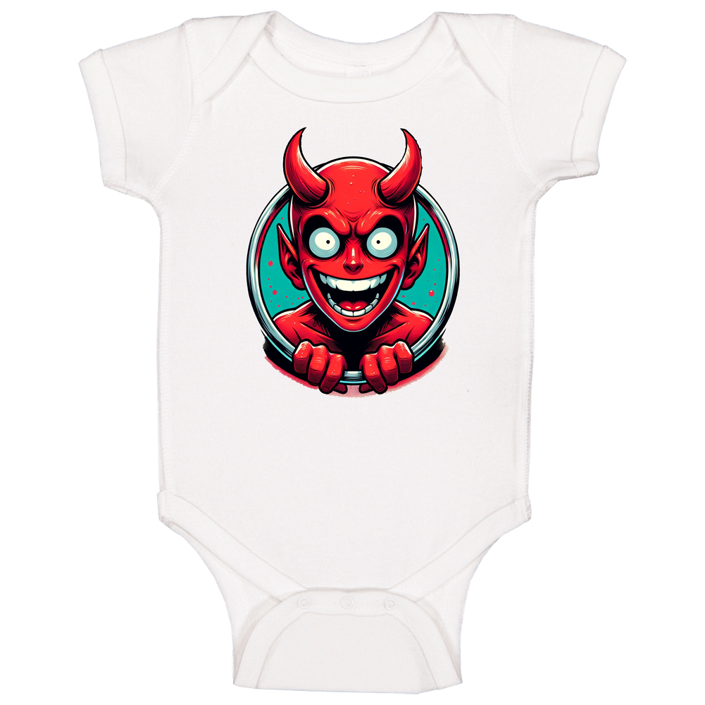 Son Of Satan Spawn Of The Devil Funny Parody Crewneck Sweatshirt Baby One Piece