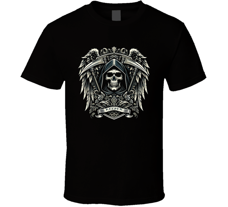 Grim Reaper Keeper Of Souls Biker Skull T Shirt