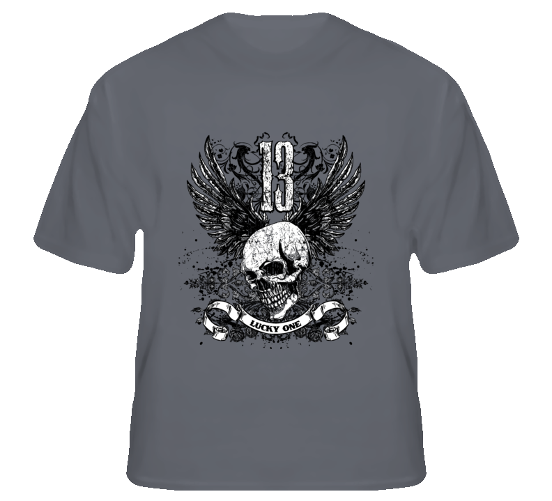 Lucky 13 skull biker rock MMA fan t shirt Lucky 13 skull biker rock MMA fan t shirt