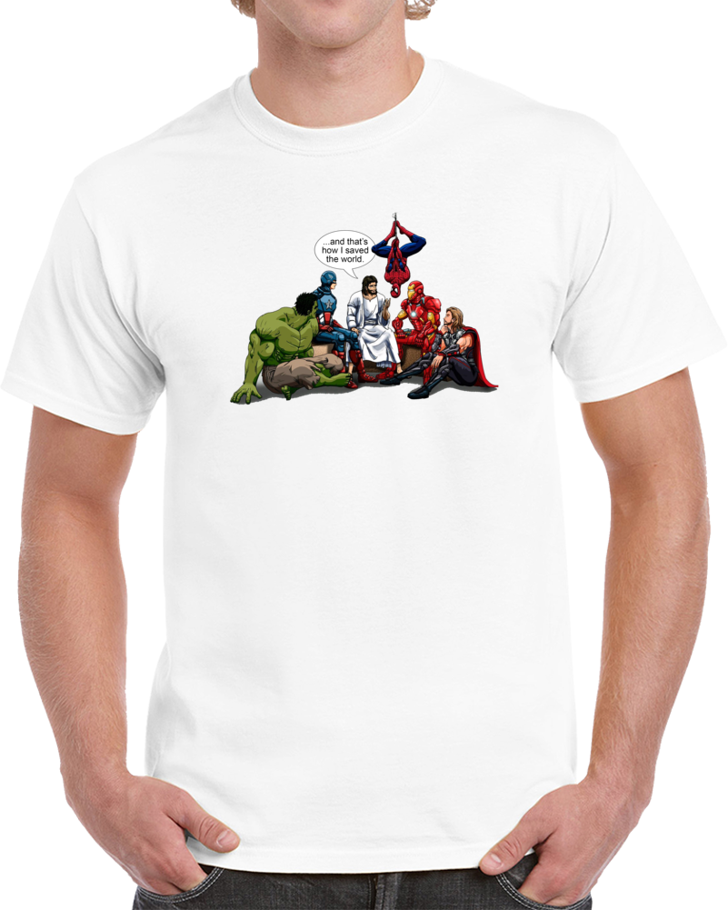 Jesus Saves The World Superheroes Funny Parody Fanboy Con T Shirt Jesus Saves The World Superheroes Funny Parody Fanboy Con T Shirt
