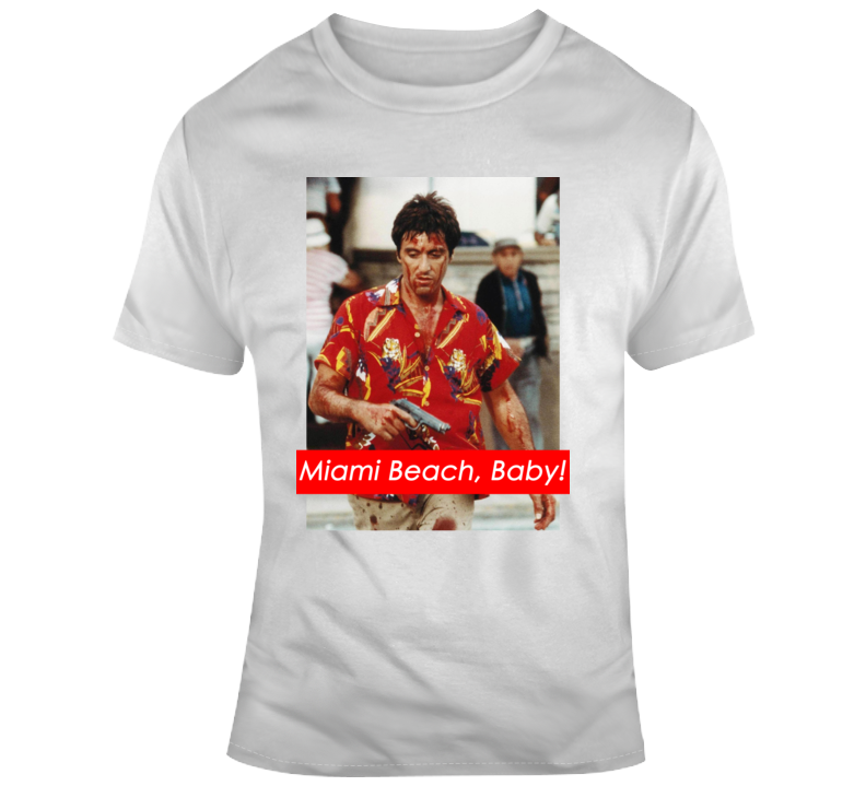 Tony Montana Miami Beach Scarface 80s Movie Parody Fan T Shirt Tony Montana Miami Beach Scarface 80s Movie Parody Fan T Shirt