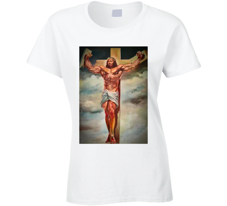 Jesus Lifts Bodybuilder God Gym Parody Ladies T Shirt Jesus Lifts Bodybuilder God Gym Parody Ladies T Shirt