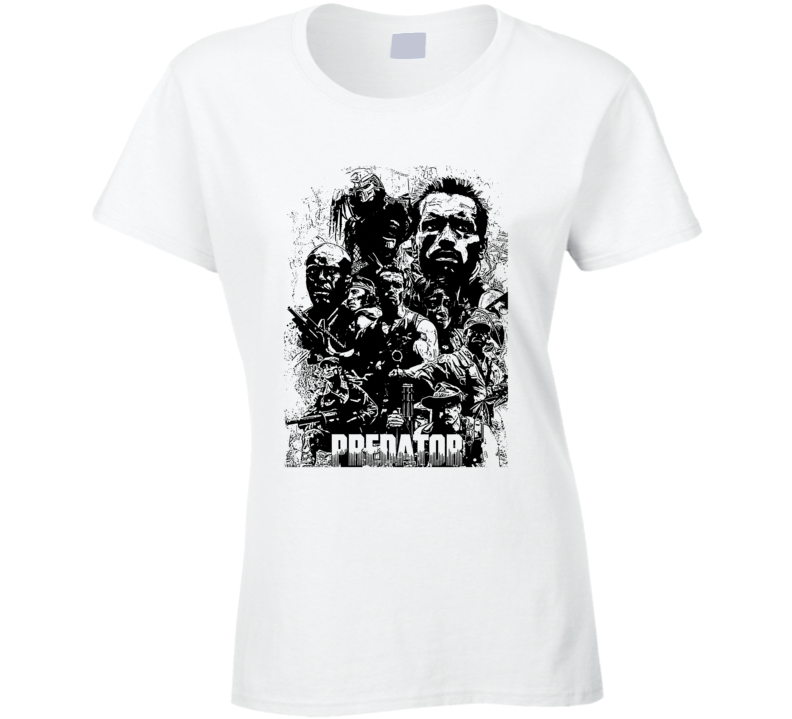 Predator Arnold Schwarzenegger Movie Action Fan White Ladies T Shirt Predator Arnold Schwarzenegger Movie Action Fan White Ladies T Shirt