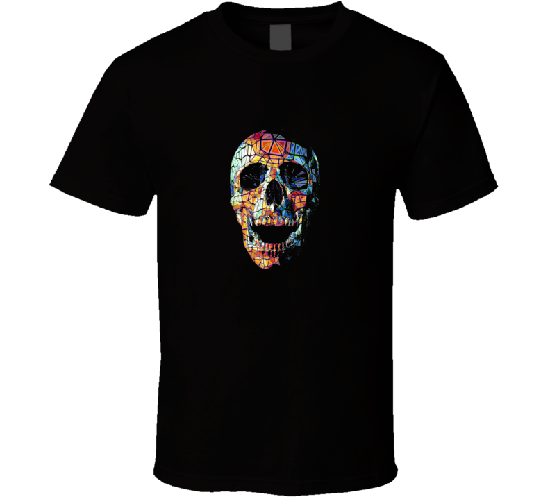 Stylized Low Poly Colorful Skull In Tribe Style On Dark Background T Shirt Stylized Low Poly Colorful Skull In Tribe Style On Dark Background T Shirt
