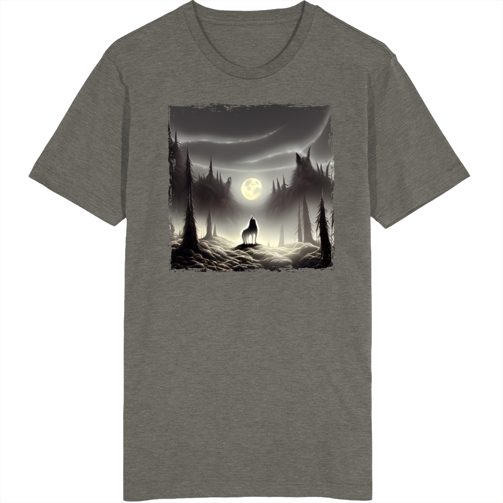 Wolf Looking At The Moon Art T Shirt Wolf Looking At The Moon Art T Shirt