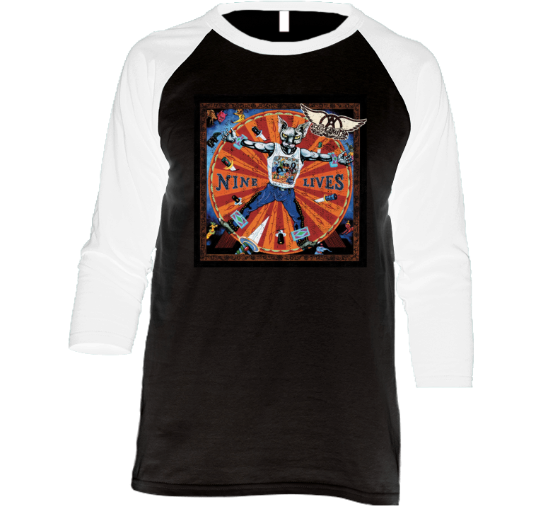 Nine Lives Rock Album Cover Music Raglan T Shirt Nine Lives Rock Album Cover Music Raglan T Shirt
