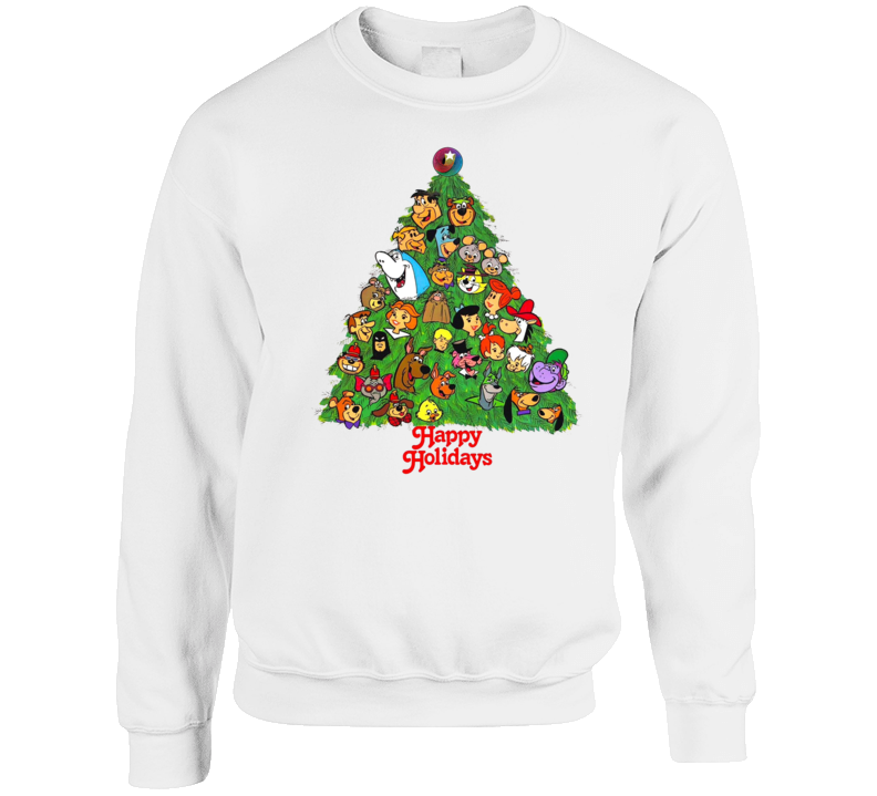 Happy Holidays Hanna Barbera Character Christmas Tree Crewneck Sweatshirt Happy Holidays Hanna Barbera Character Christmas Tree Crewneck Sweatshirt