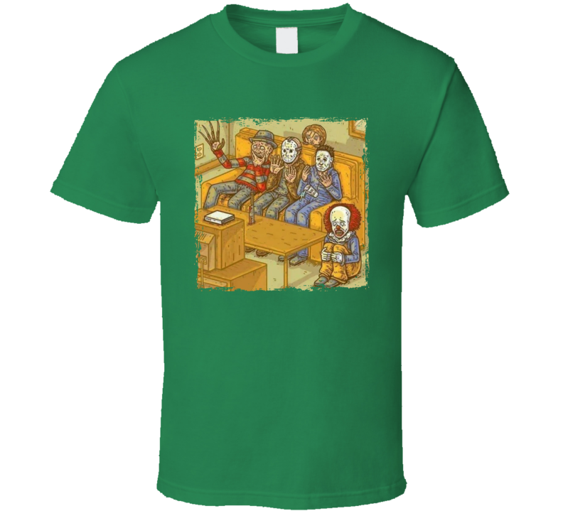 Horror Movie Characters Watching Tv Cartoon T Shirt Horror Movie Characters Watching Tv Cartoon T Shirt