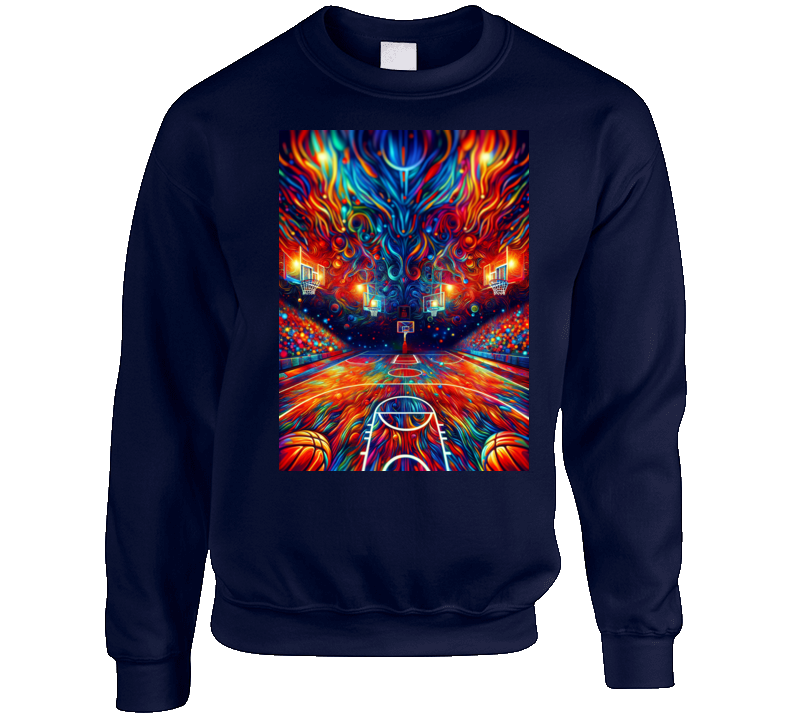 Psychedelic Basketball Hoops Fan Crewneck Sweatshirt Psychedelic Basketball Hoops Fan Crewneck Sweatshirt