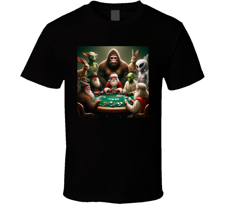 Bigfoot Sasquatch Alien Santa Bunny God Poker Parody Funny T Shirt Bigfoot Sasquatch Alien Santa Bunny God Poker Parody Funny T Shirt