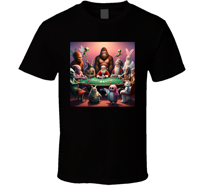 Bigfoot Sasquatch Alien Santa Bunny Cats God Poker Parody Funny T Shirt Bigfoot Sasquatch Alien Santa Bunny Cats God Poker Parody Funny T Shirt