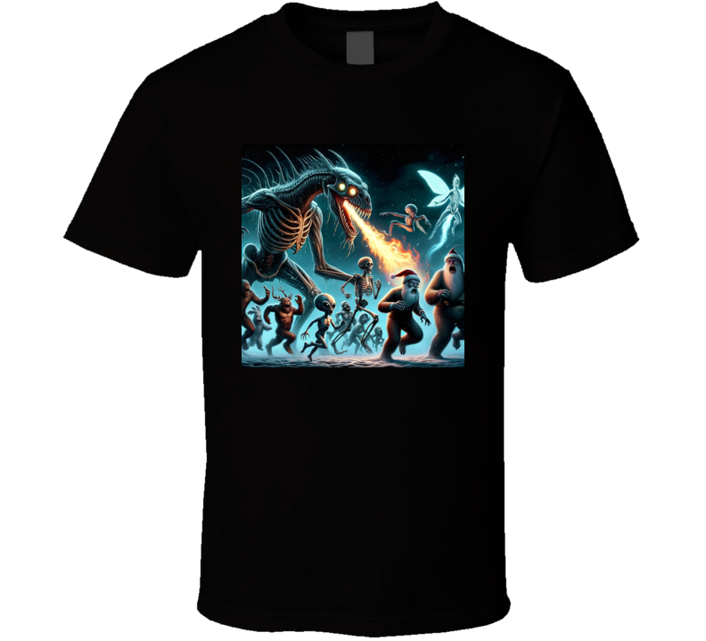 Santa Bigfoot Fairie Alien Skeleton Dragon Breathing Fire T Shirt Santa Bigfoot Fairie Alien Skeleton Dragon Breathing Fire T Shirt