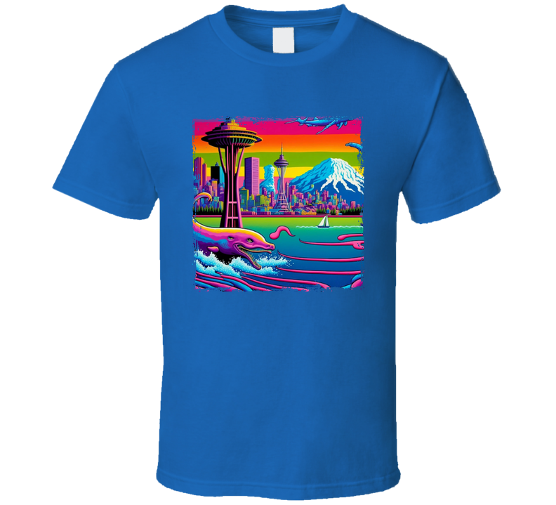 Seattle Neon Waterfront Scene T Shirt Seattle Neon Waterfront Scene T Shirt