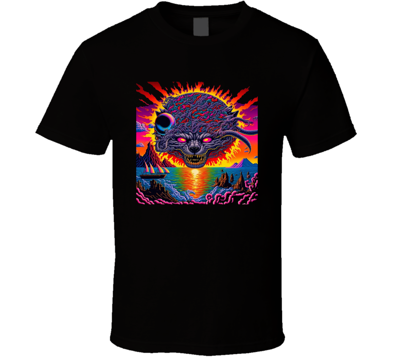 Dragon Sun Face Neon Water Scene T Shirt Dragon Sun Face Neon Water Scene T Shirt