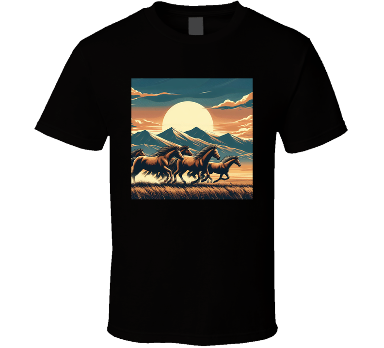Wild Horses Stallions Galloping Western Fantasy T Shirt Wild Horses Stallions Galloping Western Fantasy T Shirt