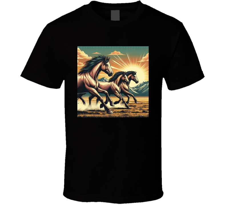 Wild Horses Stallions Cowboy West Fantasy T Shirt Wild Horses Stallions Cowboy West Fantasy T Shirt