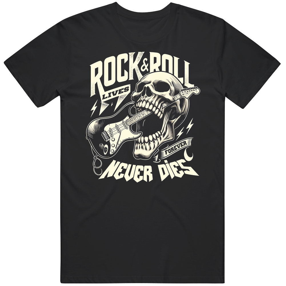 Rock N Roll Lives Forever Never Dies Guitar Skull Music T Shirt Rock N Roll Lives Forever Never Dies Guitar Skull Music T Shirt