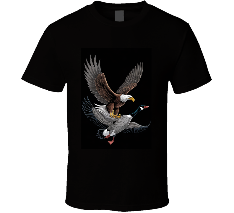 an american bald Eagle and a Canada Goose battling it out on the ice on a lake. T Shirt an american bald Eagle and a Canada Goose battling it out on the ice on a lake. T Shirt