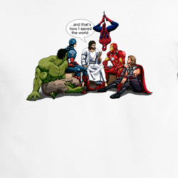 Jesus Saves The World Superheroes Funny Parody Fanboy Con T Shirt 31968370