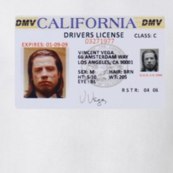 Pulp Fiction Vincent Vega California Drivers License Movie Fan T Shirt 38611280