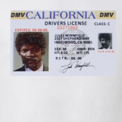 Pulp Fiction Jules Winnfield California Drivers License Movie Fan T Shirt 38611283