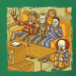 Horror Movie Characters Watching Tv Cartoon T Shirt 39719056