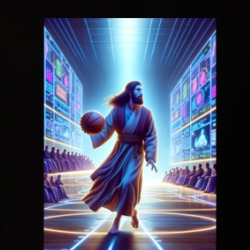Jesus playing basketball on a futuristic court T Shirt 39725628