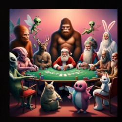 Bigfoot Sasquatch Alien Santa Bunny Cats God Poker Parody Funny T Shirt 39751443