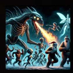 Santa Bigfoot Fairie Alien Skeleton Dragon Breathing Fire T Shirt 39753292