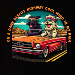 On A Dark Desert Highway Cool Wind In My Hair Dogs Car Roadtrip T Shirt 39819502