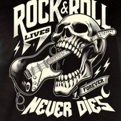 Rock N Roll Lives Forever Never Dies Guitar Skull Music Fantasy T Shirt 39832455