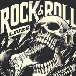 Rock N Roll Lives Forever Never Dies Guitar Skull Music T Shirt 39832456
